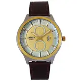 ساعت مردانه بندچرمی ضدآب تاریخ شمار ساعت طلایی قهوه ای کیفیت بالا ارسال رایگان