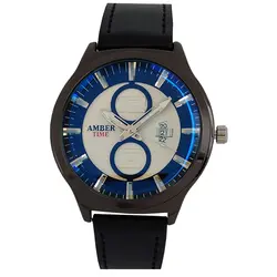 ساعت مردانه بندچرمی ضدآب تاریخ شمار ساعت مشکی دودی کیفیت بالا ارسال رایگان