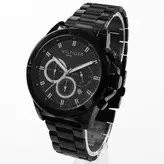 ساعت مچی مردانه بندفلزی ساعت مشکی کرنوگراف سه موتور فعال تاریخ شمار ضدآب