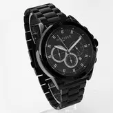 ساعت مچی مردانه بندفلزی ساعت مشکی کرنوگراف سه موتور فعال تاریخ شمار ضدآب