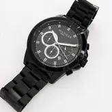 ساعت مچی مردانه بندفلزی ساعت مشکی کرنوگراف سه موتور فعال تاریخ شمار ضدآب