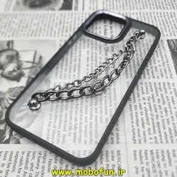 قاب گوشی iPhone 14 Pro Max آیفون اورجینال متال کیس Metal طرح پشت طلق شفاف دور سیلیکونی دستبندی کارتیر مشکی کد 98