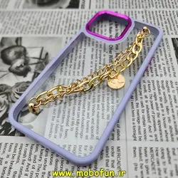 قاب گوشی iPhone 14 Pro Max آیفون اورجینال متال کیس Metal طرح پشت طلق شفاف دور سیلیکونی دستبندی کارتیر یاسی طلایی کد 96