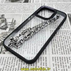 قاب گوشی iPhone 14 Pro آیفون اورجینال متال کیس Metal طرح پشت طلق شفاف دور سیلیکونی دستبندی کارتیر مشکی کد 71