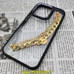 قاب گوشی iPhone 14 Pro آیفون اورجینال متال کیس Metal طرح پشت طلق شفاف دور سیلیکونی دستبندی کارتیر مشکی طلایی کد 70