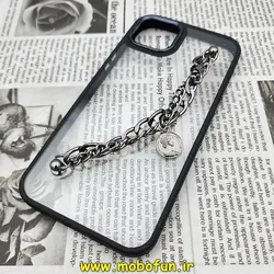 قاب گوشی iPhone 14 Max آیفون اورجینال متال کیس Metal طرح پشت طلق شفاف دور سیلیکونی دستبندی کارتیر مشکی کد 22