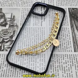 قاب گوشی iPhone 14 Max آیفون اورجینال متال کیس Metal طرح پشت طلق شفاف دور سیلیکونی دستبندی کارتیر مشکی طلایی کد 21