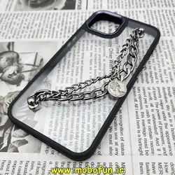 قاب گوشی iPhone 14 آیفون اورجینال متال کیس Metal طرح پشت طلق شفاف دور سیلیکونی دستبندی کارتیر مشکی کد 41