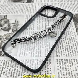 قاب گوشی iPhone 13 Pro Max آیفون اورجینال متال کیس Metal طرح پشت طلق شفاف دور سیلیکونی دستبندی کارتیر مشکی کد 368