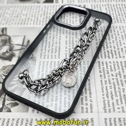 قاب گوشی iPhone 13 Pro آیفون اورجینال متال کیس Metal طرح پشت طلق شفاف دور سیلیکونی دستبندی کارتیر مشکی کد 282