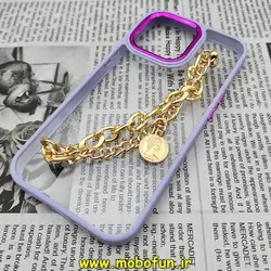قاب گوشی iPhone 13 Pro آیفون اورجینال متال کیس Metal طرح پشت طلق شفاف دور سیلیکونی دستبندی کارتیر یاسی طلایی کد 281