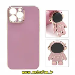 قاب گوشی iPhone 13 Pro آیفون طرح ژله ای فضانورد مای کیس گلد لاین دور طلایی محافظ لنز دار بنفش کد 277