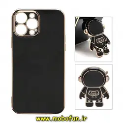 قاب گوشی iPhone 13 Pro آیفون طرح ژله ای فضانورد مای کیس گلد لاین دور طلایی محافظ لنز دار مشکی کد 274