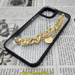 قاب گوشی iPhone 13 آیفون اورجینال متال کیس Metal طرح پشت طلق شفاف دور سیلیکونی دستبندی کارتیر مشکی طلایی کد 360