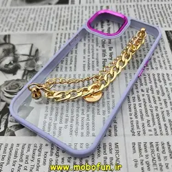 قاب گوشی iPhone 13 آیفون اورجینال متال کیس Metal طرح پشت طلق شفاف دور سیلیکونی دستبندی کارتیر یاسی طلایی کد 359