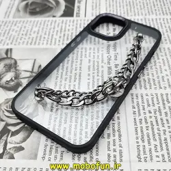 قاب گوشی iPhone 13 آیفون اورجینال متال کیس Metal طرح پشت طلق شفاف دور سیلیکونی دستبندی کارتیر مشکی کد 358