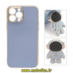 قاب گوشی iPhone 12 Pro Max آیفون طرح ژله ای فضانورد مای کیس گلد لاین دور طلایی محافظ لنز دار آبی فیلی کد 477