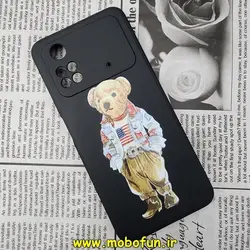 قاب گوشی Xiaomi Poco M4 Pro 4G شیائومی سیلیکونی ژله ای طرح خرسی تدی Tedi محافظ لنز دار مشکی کد 99