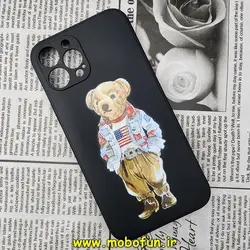 قاب گوشی iPhone 12 Pro Max آیفون سیلیکونی ژله ای طرح خرسی تدی TEDi محافظ لنز دار مشکی کد 458