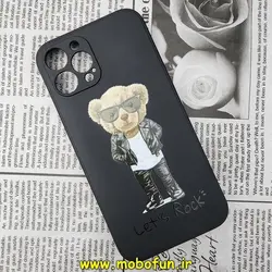 قاب گوشی iPhone 12 Pro Max آیفون سیلیکونی ژله ای طرح خرسی تدی TEDi محافظ لنز دار مشکی کد 457