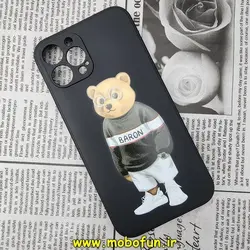 قاب گوشی iPhone 12 Pro Max آیفون سیلیکونی ژله ای طرح خرسی تدی TEDi محافظ لنز دار مشکی کد 452