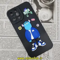 قاب گوشی iPhone 12 Pro Max آیفون طرح سیلیکونی ژله ای سه بعدی برجسته عروسکی محافظ لنز دار مشکی کد 448