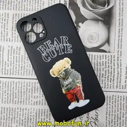 قاب گوشی iPhone 12 Pro Max آیفون سیلیکونی ژله ای طرح خرسی تدی TEDi محافظ لنز دار مشکی کد 451