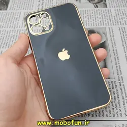 قاب گوشی iPhone 11 Pro آیفون طرح ژله ای مای کیس گلد لاین دور طلایی محافظ لنز دار مشکی کد 256