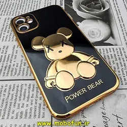 قاب گوشی iPhone 11 آیفون طرح ژله ای مای کیس خرس طلایی تدی برجسته POWER BEAR محافظ لنز دار مشکی کد 364