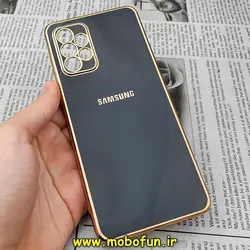 قاب گوشی Galaxy A72 4G - Galaxy A72 5G سامسونگ طرح ژله ای مای کیس گلد لاین دور طلایی محافظ لنز دار مشکی کد 390