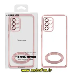 قاب گوشی Galaxy A53 5G سامسونگ طرح الکتروپلیتینگ مگ سیف ژله ای شفاف اورجینال یونیک کیس Unique Case محافظ لنز دار رزگلد کد 279