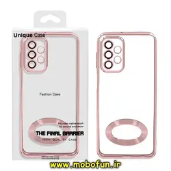 قاب گوشی Galaxy A23 4G سامسونگ طرح الکتروپلیتینگ مگ سیف ژله ای شفاف اورجینال یونیک کیس Unique Case محافظ لنز دار رزگلد کد 219