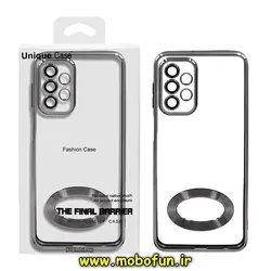 قاب گوشی Galaxy A23 4G سامسونگ طرح الکتروپلیتینگ مگ سیف ژله ای شفاف اورجینال یونیک کیس Unique Case محافظ لنز دار مشکی کد 217