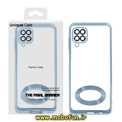 قاب گوشی Galaxy A12 سامسونگ طرح الکتروپلیتینگ مگ سیف ژله ای شفاف اورجینال یونیک کیس Unique Case محافظ لنز دار آبی کد 880
