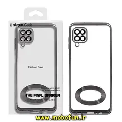 قاب گوشی Galaxy A12 سامسونگ طرح الکتروپلیتینگ مگ سیف ژله ای شفاف اورجینال یونیک کیس Unique Case محافظ لنز دار مشکی کد 882