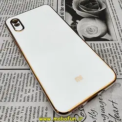 قاب گوشی Redmi 9A شیائومی طرح ژله ای مای کیس گلد لاین دور طلایی محافظ لنز دار سفید کد 123