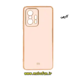 قاب گوشی Xiaomi Mi 11T - Mi 11T Pro شیائومی طرح ژله ای مای کیس گلد لاین دور طلایی محافظ لنز دار گلبهی کد 192