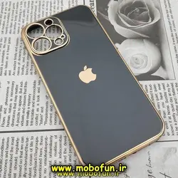 قاب گوشی iPhone 14 Pro Max آیفون طرح ژله ای مای کیس گلد لاین دور طلایی محافظ لنز دار مشکی کد 35