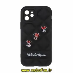 قاب گوشی iPhone 12 آیفون پافر PUFFER طرح مینی موس Minnie Mouse محافظ لنز دار مشکی کد 613