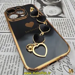 قاب گوشی iPhone 14 Pro آیفون طرح مای کیس گلد لاین لاکچری دستبندی زنجیری قلبی مخملی آویزدار محافظ لنز دار مشکی کد 12
