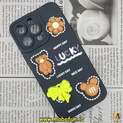 قاب گوشی iPhone 13 Pro آیفون طرح سیلیکونی ژله ای سه بعدی برجسته عروسکی محافظ لنز دار مشکی کد 235