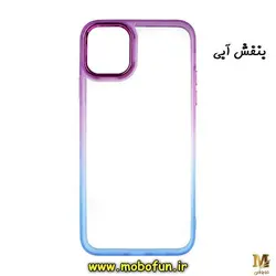 قاب گوشی iPhone 12 Pro Max آیفون اورجینال متال کیس Metal طرح پشت طلق شفاف دور سیلیکونی دو رنگ بنفش آبی کد 411