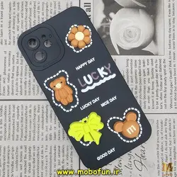 قاب گوشی iPhone 12 آیفون طرح سیلیکونی ژله ای سه بعدی برجسته عروسکی محافظ لنز دار مشکی کد 611