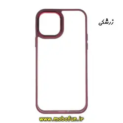 قاب گوشی iPhone 14 Pro Max آیفون اورجینال متال کیس Metal طرح پشت طلق شفاف دور سیلیکونی زرشکی کد 25