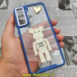 قاب گوشی Galaxy S21 FE سامسونگ اورجینال متال کیس Metal طرح KAWS ربات پشت طلق شفاف دور سیلیکونی هولدردار سرمه ای کد 177