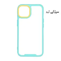 قاب گوشی iPhone 14 آیفون اورجینال متال کیس Metal طرح پشت طلق شفاف دور سیلیکونی سبزآبی زرد کد 5