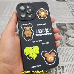 قاب گوشی iPhone 12 Pro Max آیفون طرح سیلیکونی ژله ای سه بعدی برجسته عروسکی محافظ لنز دار مشکی کد 383