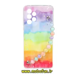 قاب گوشی Galaxy A53 5G سامسونگ ماربل طرح آبرنگی دستبند مرواریدی آویزدار زنجیری محافظ لنزدار کد 176