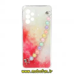 قاب گوشی Galaxy A52 4G - Galaxy A52 5G - Galaxy A52S سامسونگ ماربل طرح آبرنگی دستبند مرواریدی آویزدار زنجیری محافظ لنزدار کد 598