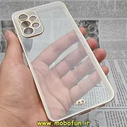 قاب گوشی Galaxy A23 4G سامسونگ طرح الکتروپلیتینگ ژله ای شفاف اورجینال یونیک کیس Unique Case محافظ لنز دار سفید کد 118